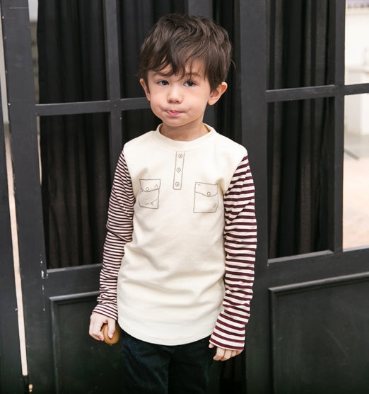 Boys Cream Cotton Top - Long Sleeves